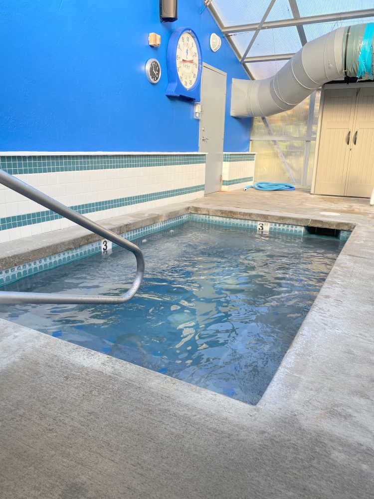 Saltwater Hot Tub heated to 104 degrees year round.